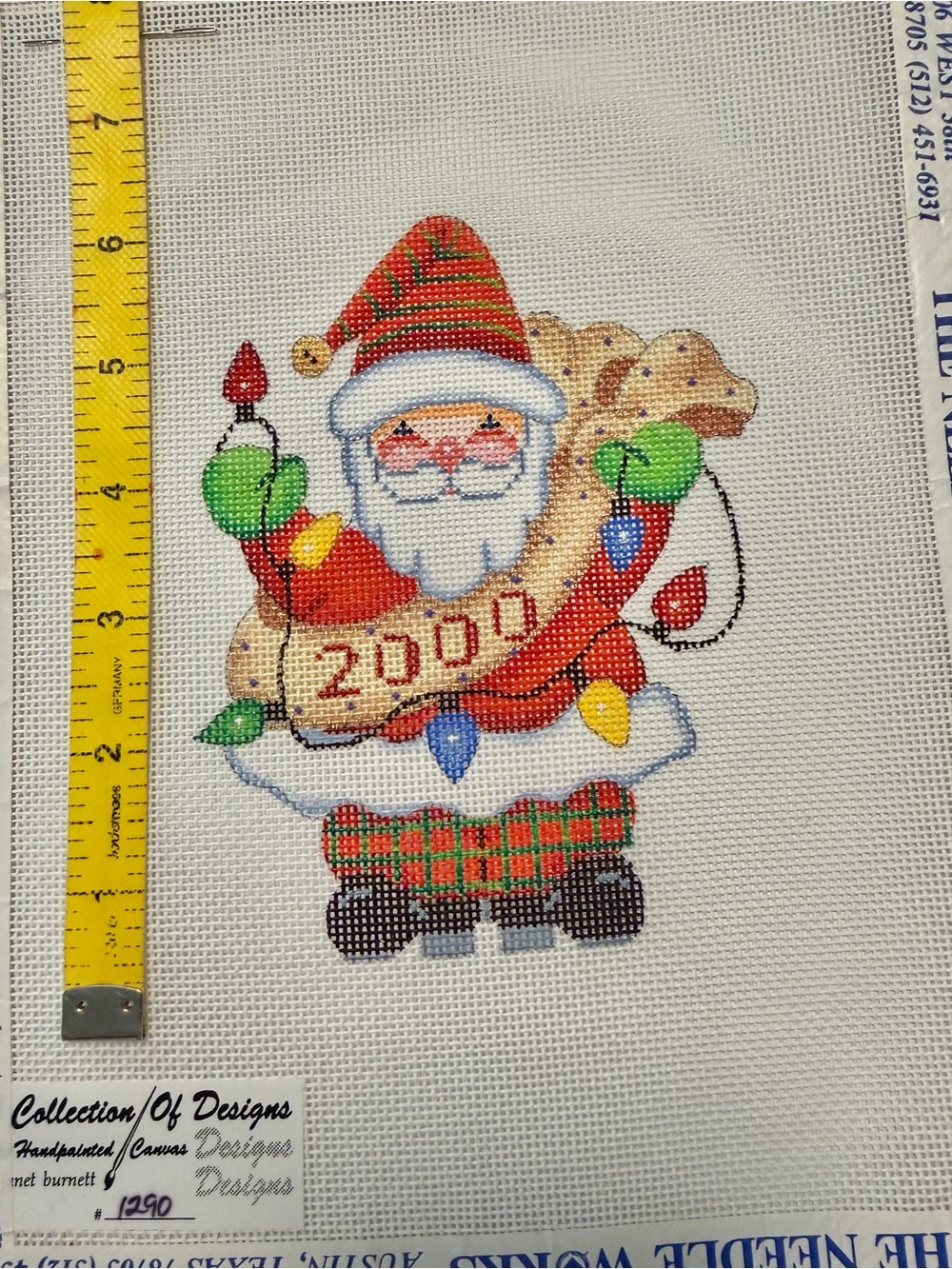 Merry Millennium Santa Needlepoint Canvas + Stitch Guide/Threads NWT